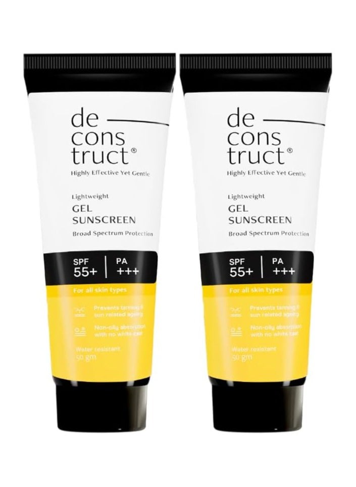 ديكونستركت - جل واقي من الشمس للوجه بعامل حماية من الشمس SPF 55+ وPA+++ | واقي الشمس ذو الأساس الجل للبشرة الدهنية والمختلطة والمعرضة لحب الشباب والعادية| حزمة من 2 - Image 1