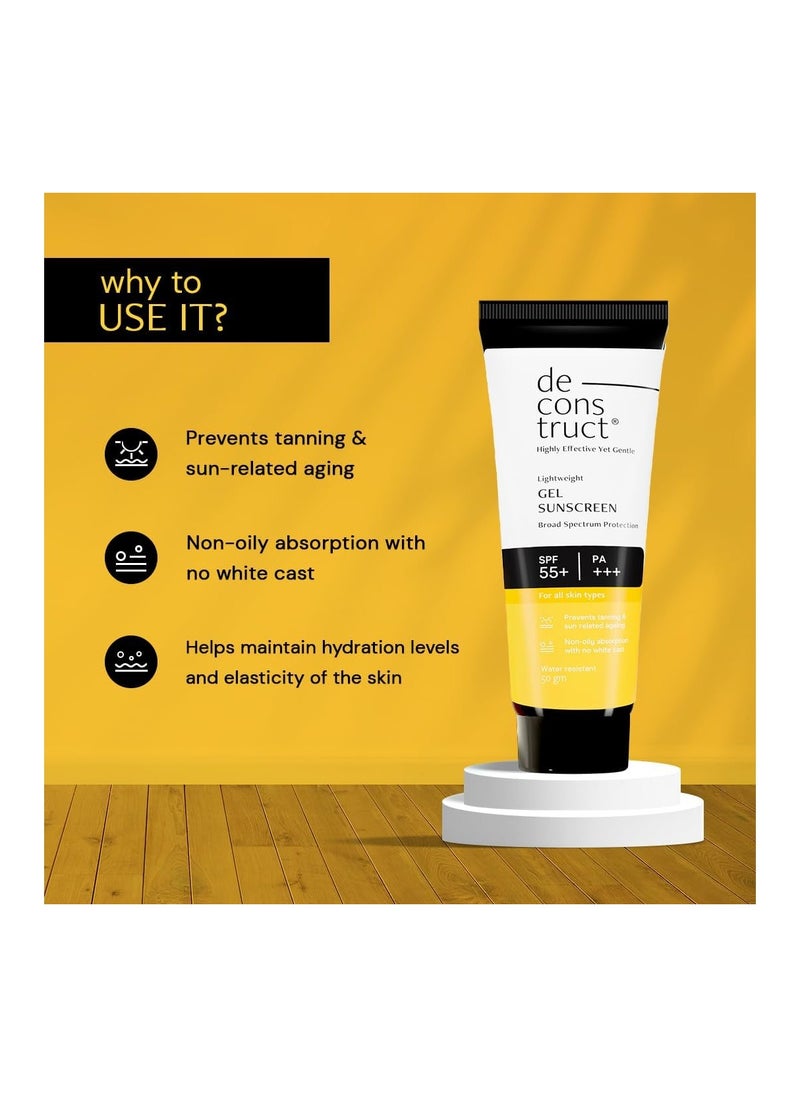 ديكونستركت - جل واقي من الشمس للوجه بعامل حماية من الشمس SPF 55+ وPA+++ | واقي الشمس ذو الأساس الجل للبشرة الدهنية والمختلطة والمعرضة لحب الشباب والعادية| حزمة من 2 - Image 1