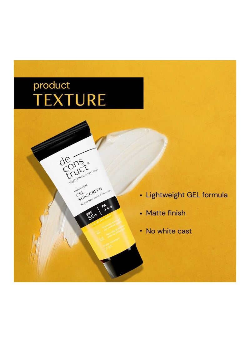 ديكونستركت - جل واقي من الشمس للوجه بعامل حماية من الشمس SPF 55+ وPA+++ | واقي الشمس ذو الأساس الجل للبشرة الدهنية والمختلطة والمعرضة لحب الشباب والعادية| حزمة من 2 - Image 1
