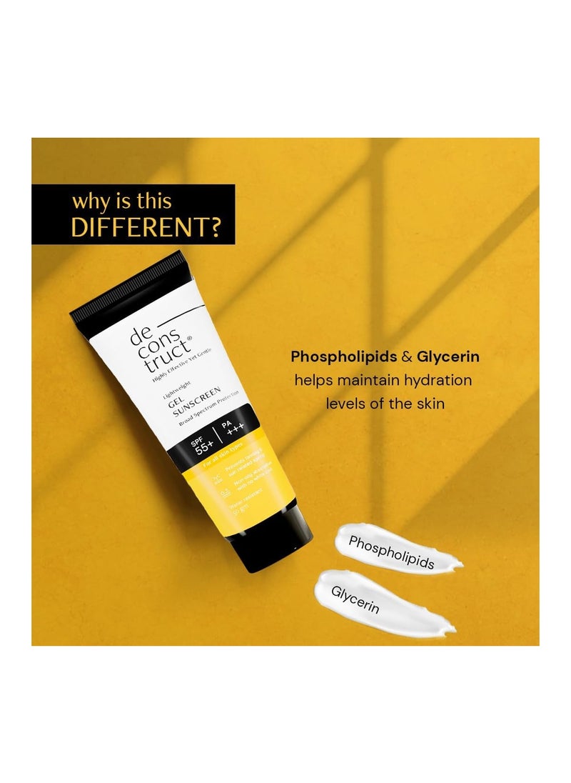 ديكونستركت - جل واقي من الشمس للوجه بعامل حماية من الشمس SPF 55+ وPA+++ | واقي الشمس ذو الأساس الجل للبشرة الدهنية والمختلطة والمعرضة لحب الشباب والعادية| حزمة من 2 - Image 1