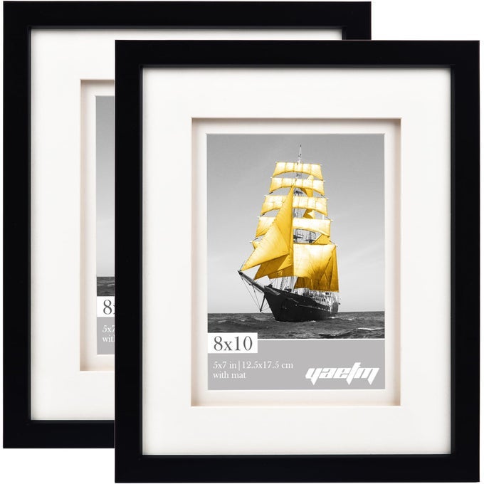 11X14 DOUBLE FLOATING MAT PICTURE FRAME SET OF 2 DISPLAY PICTURE 8X10 WITH BLACK DOUBLE MAT POLISHED HIGH DEFINITION REAL GLASS WALL MOUNTING PHOTO FRAMES BLACK