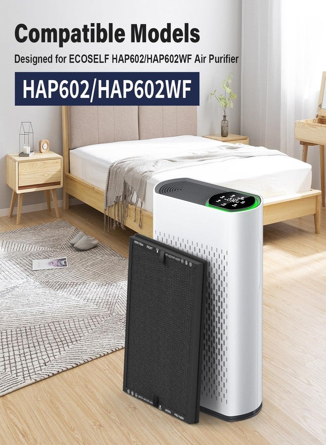 CFKREYA عبوة من 4 فلاتر بديلة لجهاز تنقية الهواء HAP602 من ECOSELF، طراز HAP602 وHAP602WF، فلتر HEPA حقيقي ثلاثي المراحل H13 بديل - Image 2