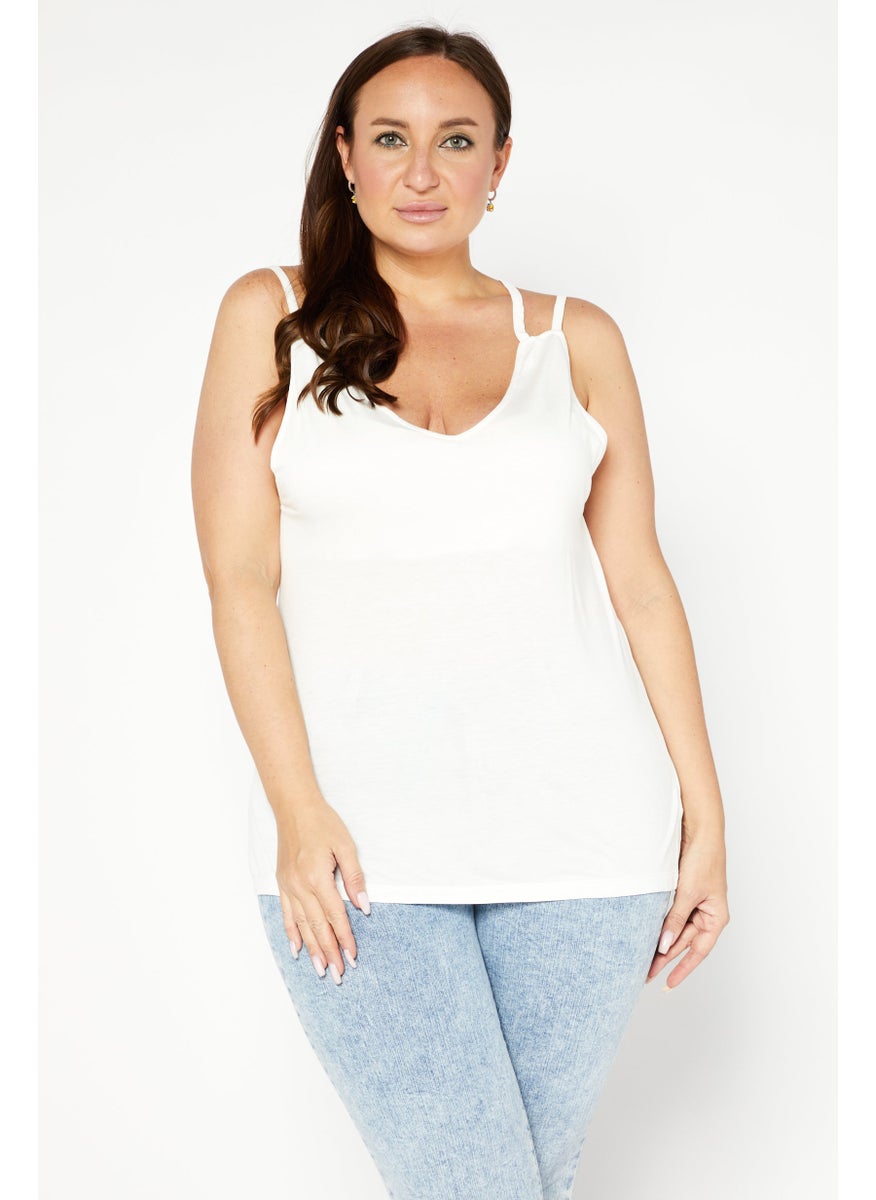 NA-KD - Women V-Neck Sleeveless Plain Tank Top, Off White - Image 1