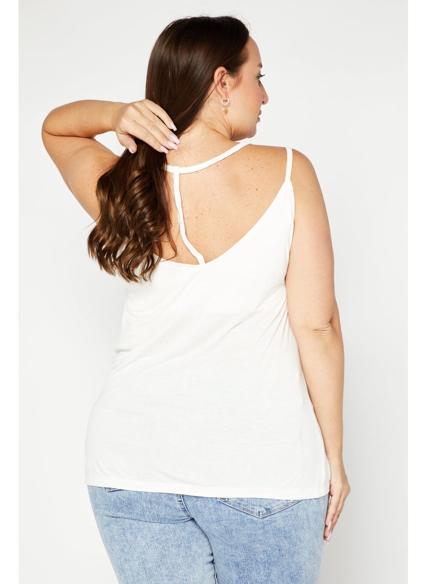 NA-KD - Women V-Neck Sleeveless Plain Tank Top, Off White - Image 1