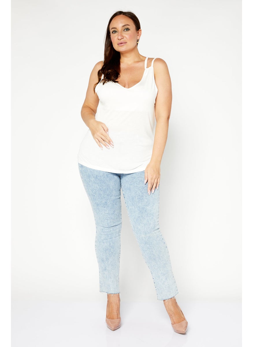 NA-KD - Women V-Neck Sleeveless Plain Tank Top, Off White - Image 1