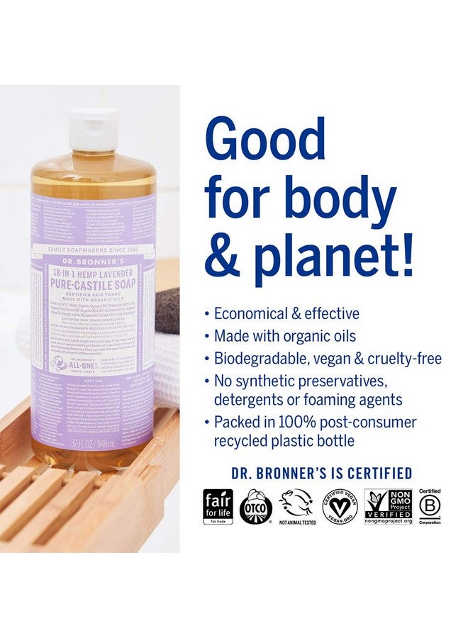 Dr. Bronner's Purecastile Liquid Soap Lavender Bundle. 32 Oz. Bottle And 2 Oz. Travel Bottle - Image 4
