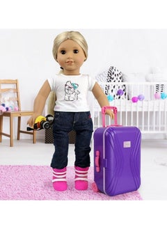 Click N' Play 18” Doll Travel Carry On Suitcase Luggage 7 Piece Set Includes Travel Gear Accessories Photo Camera Sunglasses And Passport Pretend Play Toys For Kids Doll Is Not Included  - Image 5