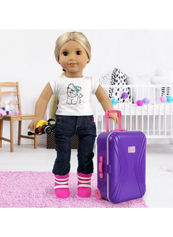 Click N' Play 18” Doll Travel Carry On Suitcase Luggage 7 Piece Set Includes Travel Gear Accessories Photo Camera Sunglasses And Passport Pretend Play Toys For Kids Doll Is Not Included  - Image 5