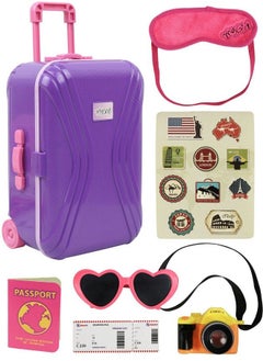 Click N' Play 18” Doll Travel Carry On Suitcase Luggage 7 Piece Set Includes Travel Gear Accessories Photo Camera Sunglasses And Passport Pretend Play Toys For Kids Doll Is Not Included  - Image 2
