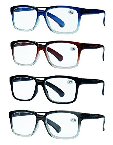 Success Eyewear READING GLASSES Set of 4 Best Value Top Bar Style Quality Reading Glasses for Men Set of Black, Blue, Brown, Grey 1.75 - Image 1