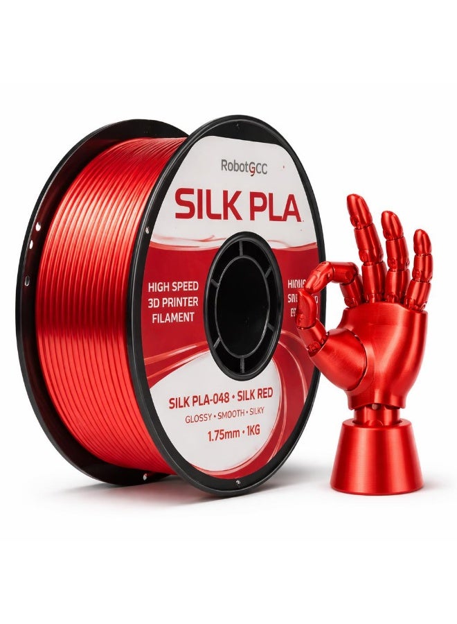 RobotGCC PLA Silk Red 3D Printer Filament, 1.75mm 1KG, Bold Red Silk for Festive Models, Low-Warping FDM PLA for Roses, Trophies and Decorations - Image 1