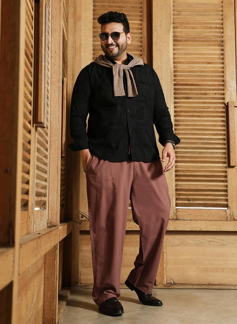 Instafab Plus  Instafab Plus Men's Onyx Black Aztec-Weave Shirt For Casual Wear | Spread Collar | Long Cuffed Sleeves | Button Closure | Plus Size Shirt Crafted With Comfort Fit For Everyday Wear for Men | Best Price UAE