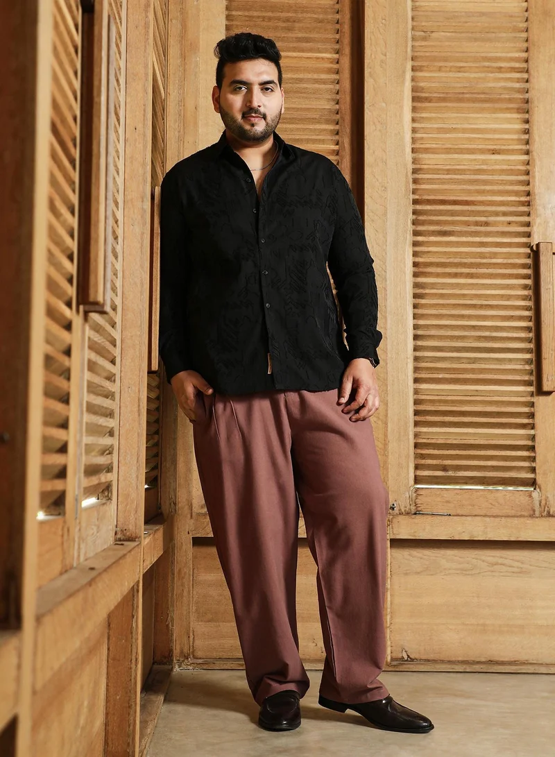Instafab Plus  Instafab Plus Men's Onyx Black Aztec-Weave Shirt For Casual Wear | Spread Collar | Long Cuffed Sleeves | Button Closure | Plus Size Shirt Crafted With Comfort Fit For Everyday Wear for Men | Best Price UAE