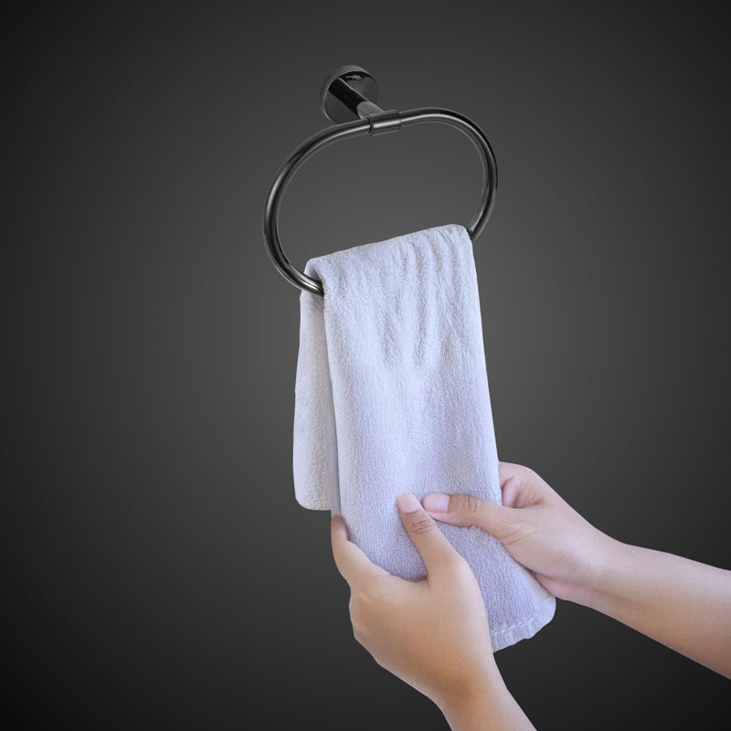 hindware Hindware Italian Collection Towel Ring for Bathroom | PVD Coated Towel Ring for Wash Basin | Brass Wash Basin Ring Towel |Luxury Chrome Black Color Finish | Premium Bathroom Accessories Series  - Image 1