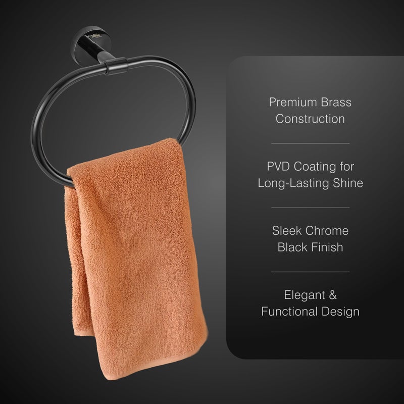 hindware Hindware Italian Collection Towel Ring for Bathroom | PVD Coated Towel Ring for Wash Basin | Brass Wash Basin Ring Towel |Luxury Chrome Black Color Finish | Premium Bathroom Accessories Series  - Image 5