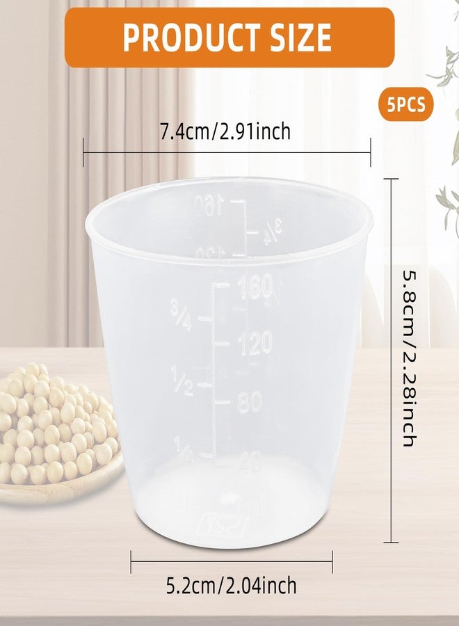 LUSTRIB 5 Pcs Plastic Transparent Rice Measuring Cup, Double Scale 160ml 3/4 Rice Cup Measure Tools, Rice Cooker Cup Small Laundry Cups Replacement for Kitchen Dry And Liquid Ingredients Measuring - Image 2