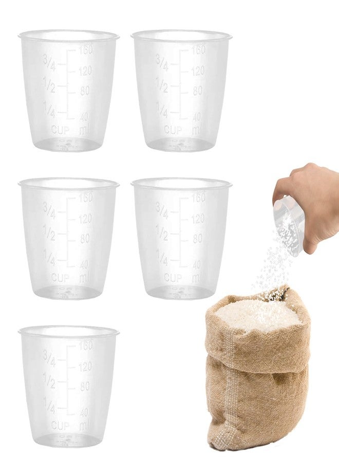 LUSTRIB 5 Pcs Plastic Transparent Rice Measuring Cup, Double Scale 160ml 3/4 Rice Cup Measure Tools, Rice Cooker Cup Small Laundry Cups Replacement for Kitchen Dry And Liquid Ingredients Measuring - Image 1