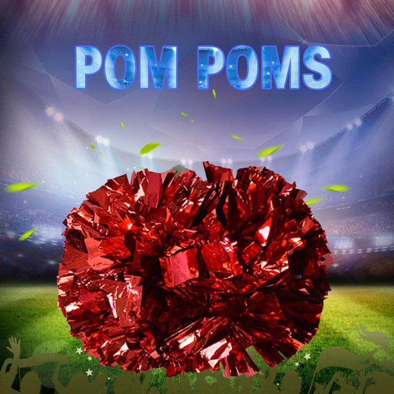 woobles 1 Pair Cheerleading Pom Poms Plastic Aerobics Pompoms Glitter Metallic Foil Pom Poms Balls Oversized Ball-flower for Dance Party School Sports - Image 2