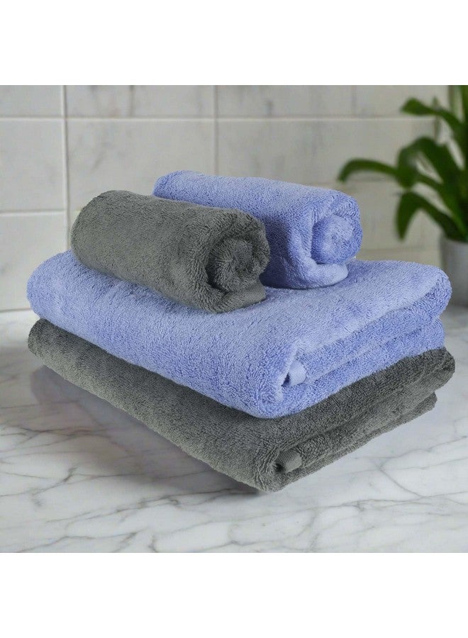 HEELIUM Bamboo Towel Set (2 Bath & 2 Hand Towel Combo) | Towel for Men & Women | Soft, High Absorbency & Antibacterial, 600 GSM, Iris, Grey - Image 1
