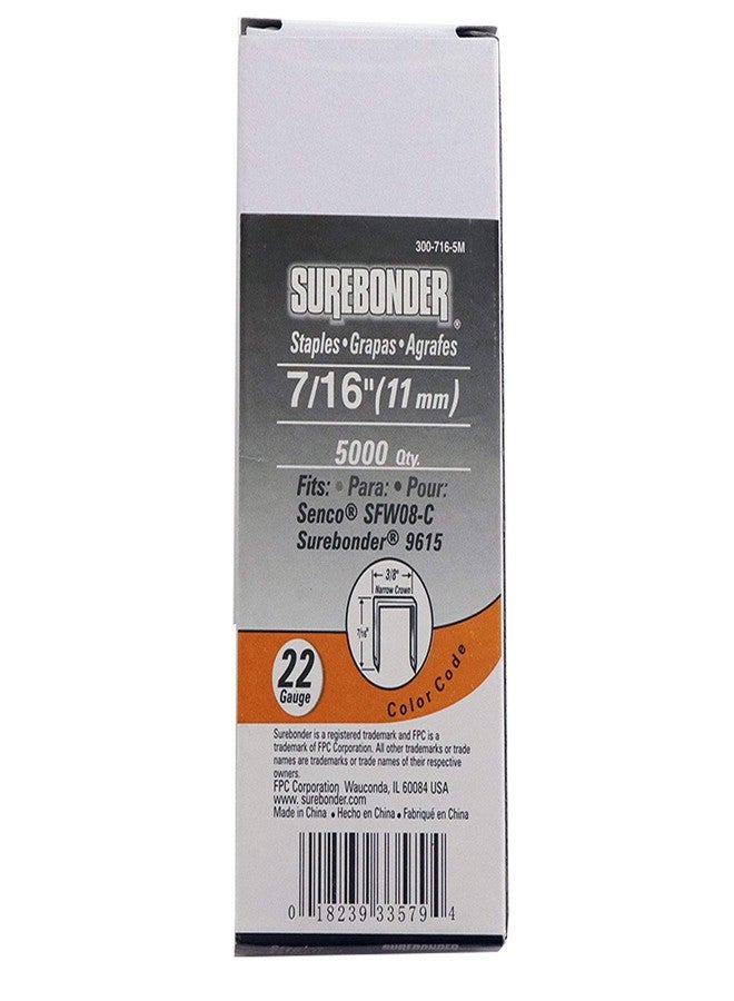Surebonder 300-716-5M Narrow Crown 22 Gauge Upholstery Staples - 7/16" Length - 5000 Count - Image 3