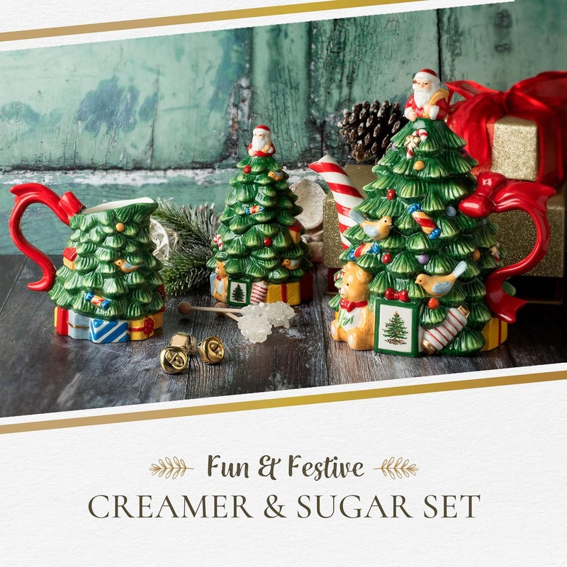 Spode Christmas Tree Sugar  Creamer Set  Figural Tree 74oz Creamer Jug  53oz Lidded Sugar Jar  Festive Dolomite Holiday Tea and Coffee Set Dishwasher Safe Ceramic Tableware Gift - Image 2