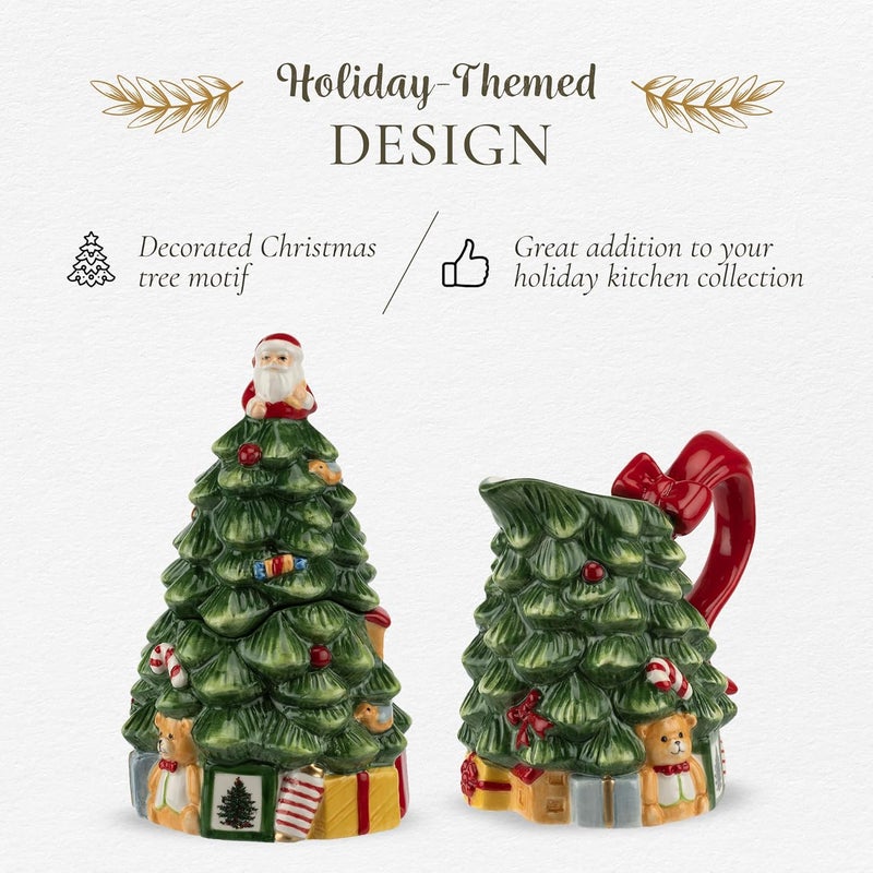 Spode Christmas Tree Sugar  Creamer Set  Figural Tree 74oz Creamer Jug  53oz Lidded Sugar Jar  Festive Dolomite Holiday Tea and Coffee Set Dishwasher Safe Ceramic Tableware Gift - Image 3