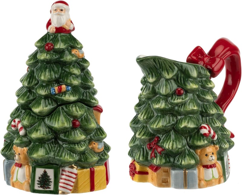 Spode Christmas Tree Sugar  Creamer Set  Figural Tree 74oz Creamer Jug  53oz Lidded Sugar Jar  Festive Dolomite Holiday Tea and Coffee Set Dishwasher Safe Ceramic Tableware Gift - Image 1