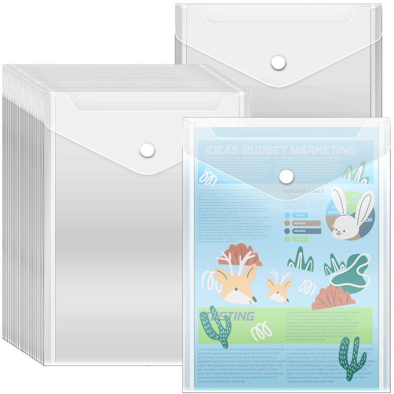 Vmiapxo 20 Pcs Plastic Envelopes with Snap Closure, Stamp and Die Storage Pockets, Waterproof Clear Envelope Pouch as Sticker Organizer, Receipt Holder, Photo Storage Folders (7x9.4 Inch) - Image 1