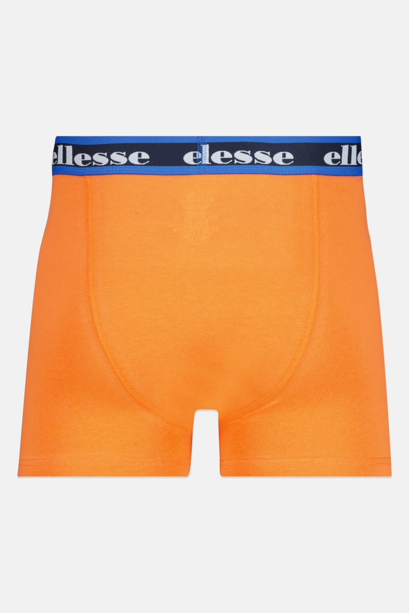 Ellesse Men 3 Pieces Brand Logo Trunks, Orange/Blue - Image 4