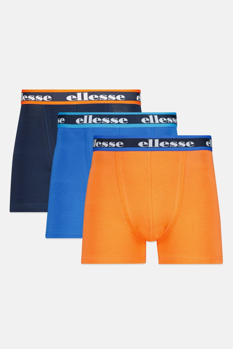 Ellesse Men 3 Pieces Brand Logo Trunks, Orange/Blue - Image 1