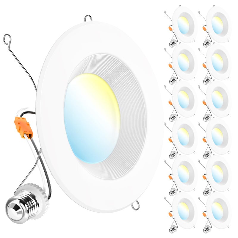 Sunco Lighting Sunco 12 Pack LED Recessed Lighting 6 Inch, Retrofit Can Lights, 965LM, 13W (100W Equivalent), Selectable CCT 2700K/3000K/3500K/4000K/5000K, Dimmable, Baffle Trim, Damp Rated UL - Image 1