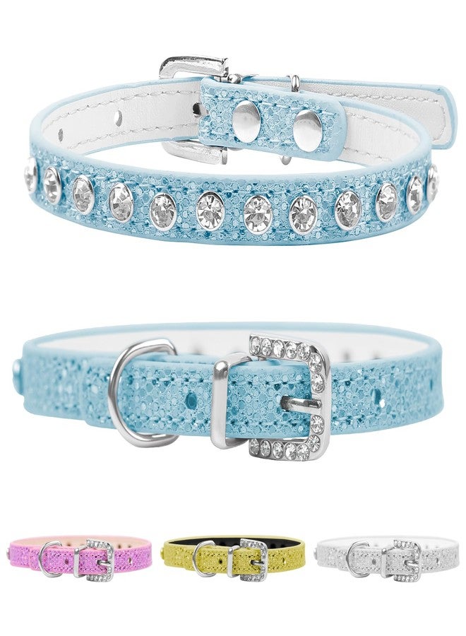 HOWWFALY Pet Bling Accessories Cat and Dog Rhinestone Collar PU Leather Adjustable Collar (Medium, Bule) - Image 1