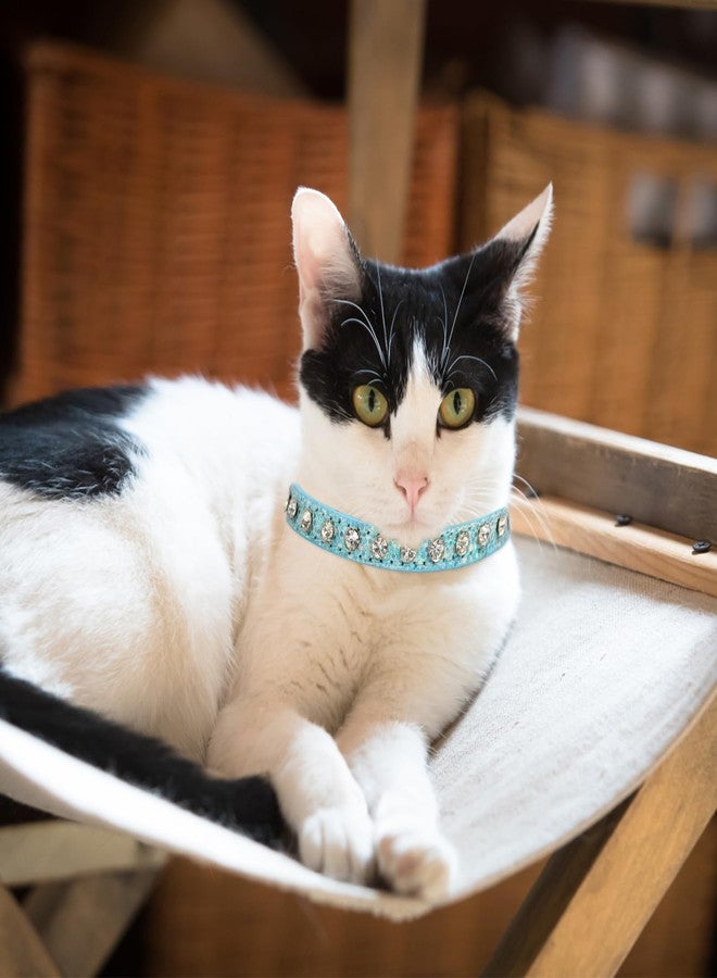 HOWWFALY Pet Bling Accessories Cat and Dog Rhinestone Collar PU Leather Adjustable Collar (Medium, Bule) - Image 5