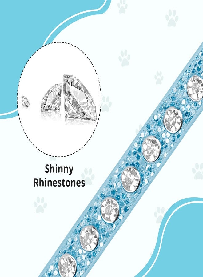HOWWFALY Pet Bling Accessories Cat and Dog Rhinestone Collar PU Leather Adjustable Collar (Medium, Bule) - Image 3