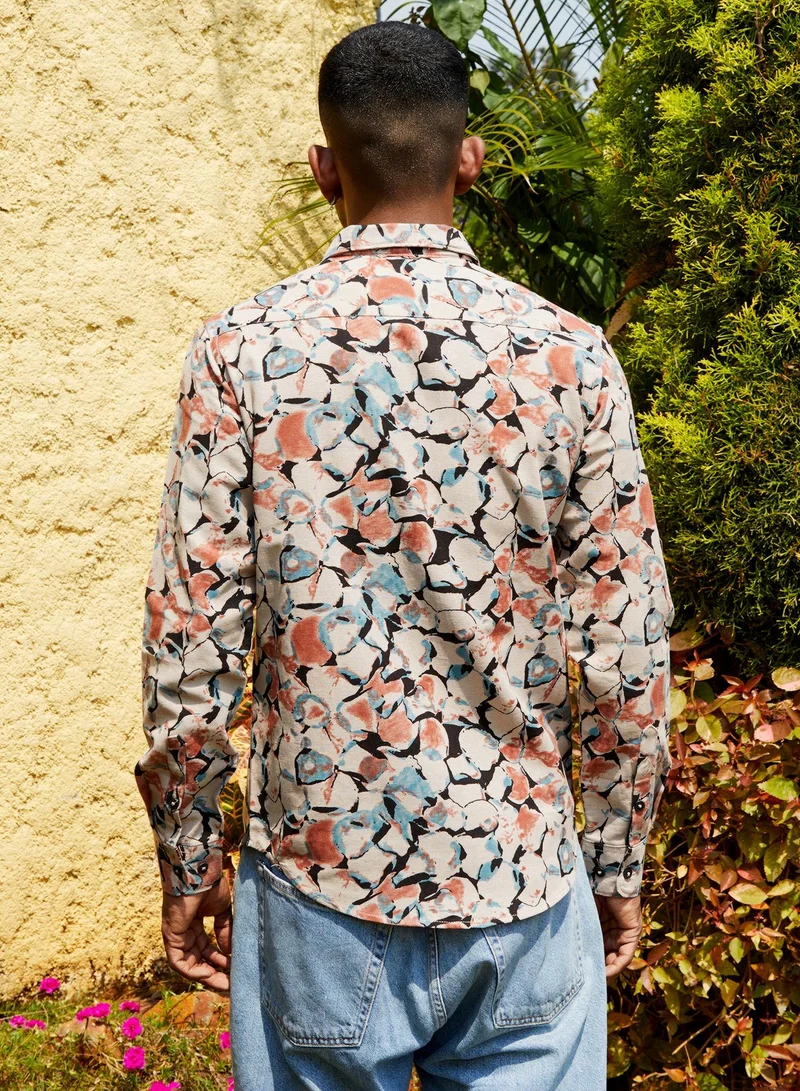 Campus Sutra Men's Beige & Brown Artistic Floral Cluster Shirt