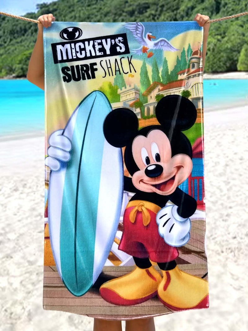 Athom Living Campatible with Disney Mickey Mouse Surf 350 GSM Cotton Kids Bath Towel, Multicolour, 60x120 cm - Image 1