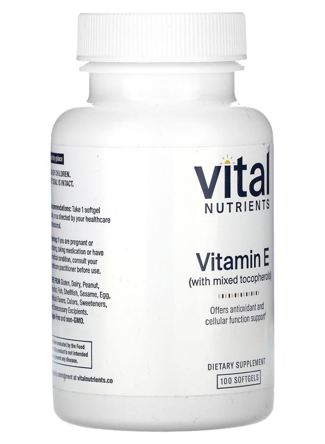 Vital Nutrients Vitamin E With Mixed Tocopherols 100 Softgels - Image 2