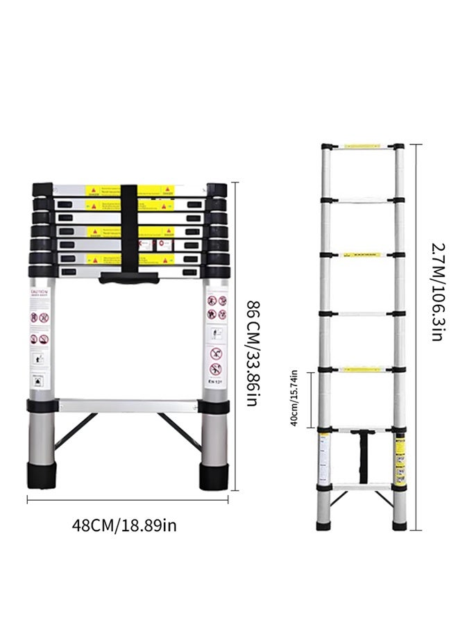 2.7m Telescopic Ladder - Heavy Duty Aluminum Extension Ladder for Home  Work - 150kg Capacity - Compact Foldable Design - Image 2