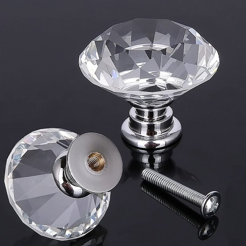 Akstore 6 Pcs Crystal Glass Cabinet Knobs 30mm Diamond Shape Drawer Kitchen Cabinets Dresser Cupboard Wardrobe Pulls Handles 40mm6pcs Clear