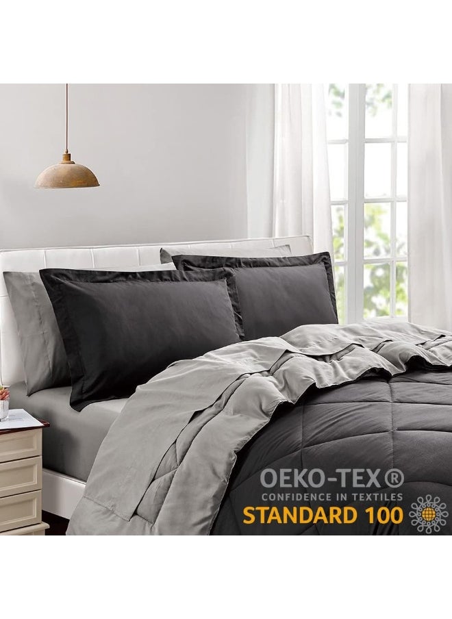 Generic Furnishh Queen Comforter Set 7 Pieces Bed in a Bag, Full/Queen Reversible Bed Set with Comforter, Flat Sheet, Fitted Sheet, Pillowcases & Shams, Black and Grey Bedding Sets for Queen Size Bed  - Image 2