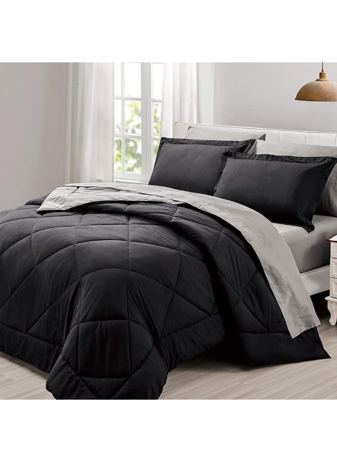 Generic Furnishh Queen Comforter Set 7 Pieces Bed in a Bag, Full/Queen Reversible Bed Set with Comforter, Flat Sheet, Fitted Sheet, Pillowcases & Shams, Black and Grey Bedding Sets for Queen Size Bed  - Image 5