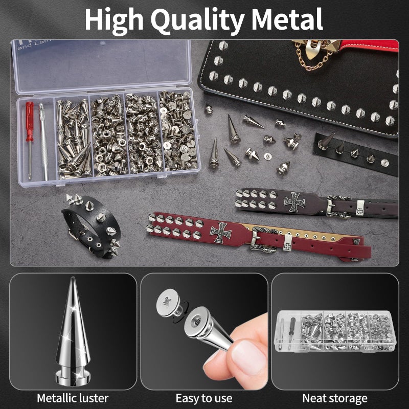 Jollidecor 295 PCS Metal Studs & Spikes Kit, Punk Studs for Clothing Cone Spikes in 5 Sizes Leather Rivets Punk Style Decoration for Craft DIY, Clothes, Belts, Bags, Bracelets, Dog Collar - Image 4