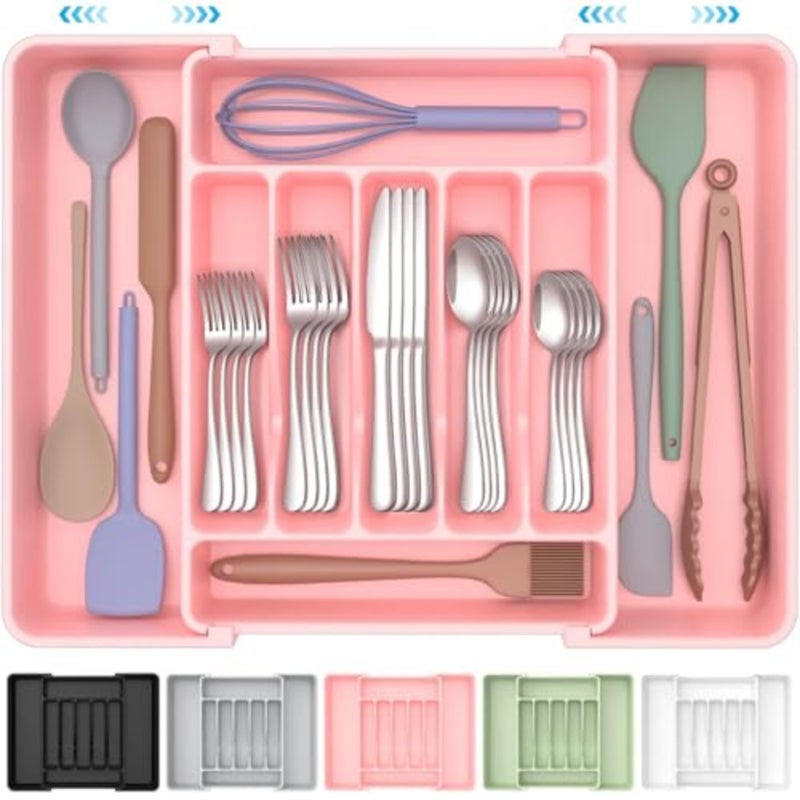 Extra Large Expandable Silverware Organizer, BPA-Free Food-Safe Cutlery Flatware Organizer, Kitchen Utensil Drawer Organizer, Adjustable Silverware Holder for Spoons Forks Knives - Image 1