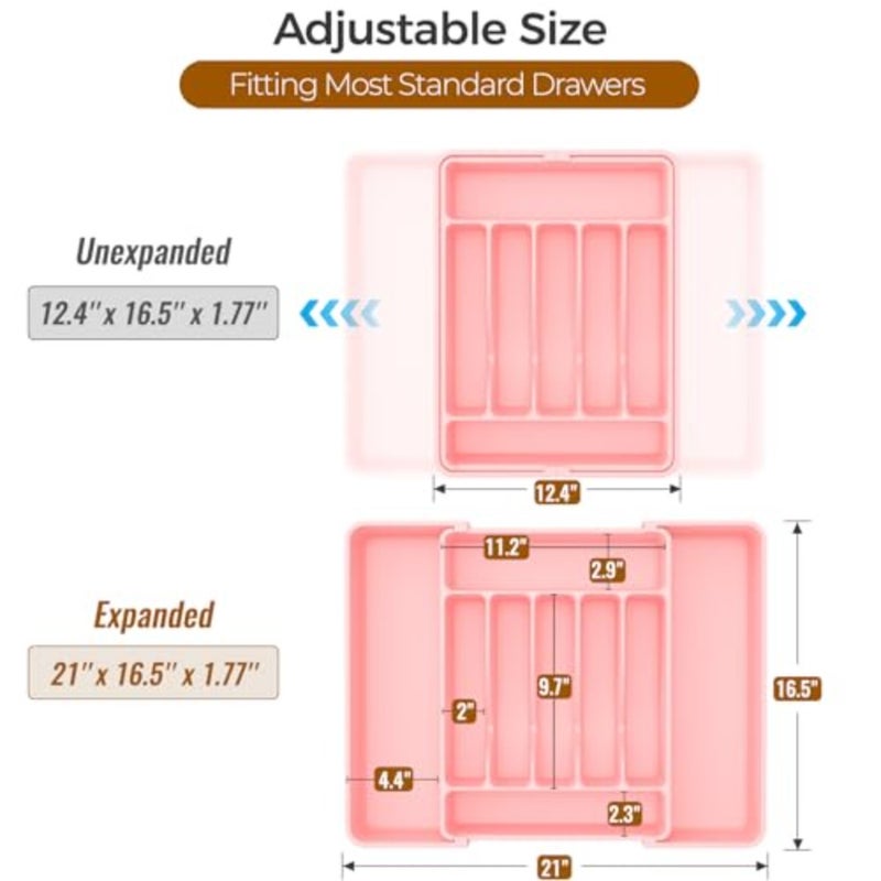 Extra Large Expandable Silverware Organizer, BPA-Free Food-Safe Cutlery Flatware Organizer, Kitchen Utensil Drawer Organizer, Adjustable Silverware Holder for Spoons Forks Knives - Image 3