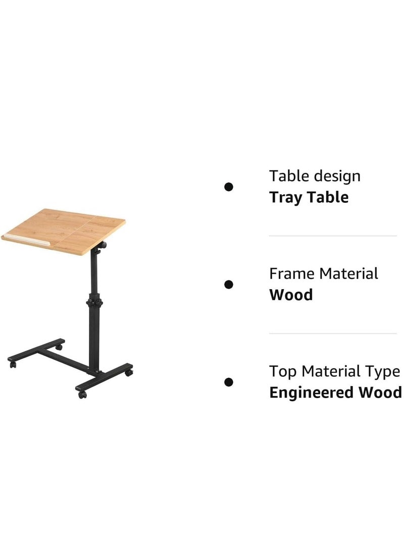 TRASSLE - Rolling Laptop Table Lap Desk for Laptop, Tiltable Tabletop, Angle & Height Adjustable, Mobile Overbed Table Bedside Desk Sofa Side Table - Image 1