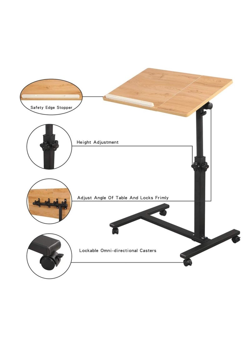 TRASSLE - Rolling Laptop Table Lap Desk for Laptop, Tiltable Tabletop, Angle & Height Adjustable, Mobile Overbed Table Bedside Desk Sofa Side Table - Image 1