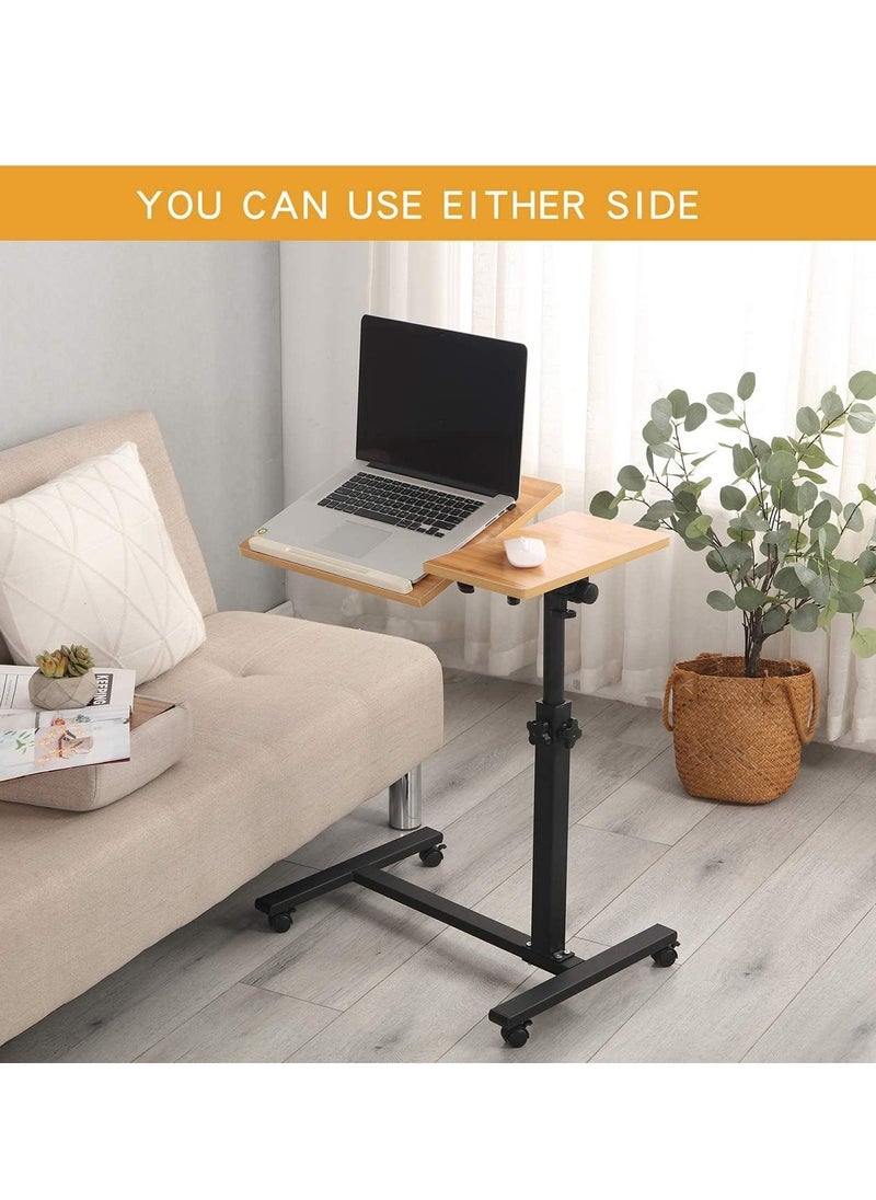 TRASSLE - Rolling Laptop Table Lap Desk for Laptop, Tiltable Tabletop, Angle & Height Adjustable, Mobile Overbed Table Bedside Desk Sofa Side Table - Image 1