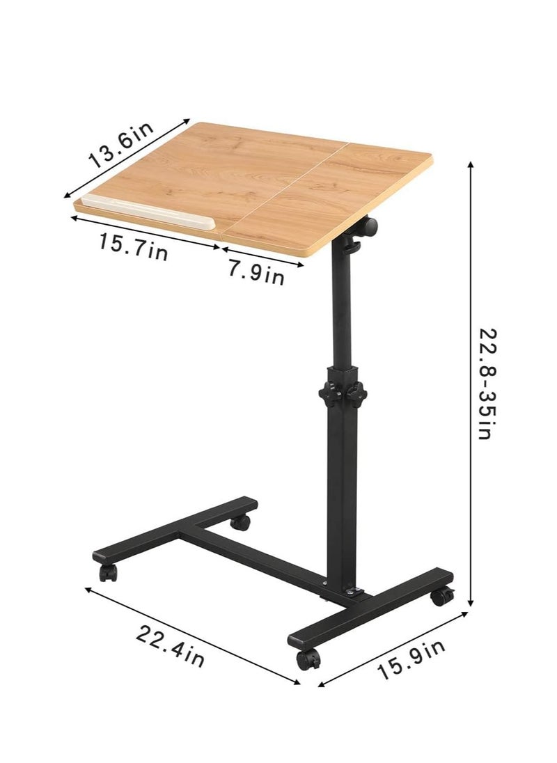 TRASSLE - Rolling Laptop Table Lap Desk for Laptop, Tiltable Tabletop, Angle & Height Adjustable, Mobile Overbed Table Bedside Desk Sofa Side Table - Image 1
