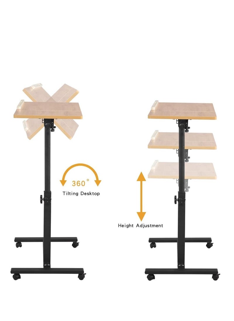 TRASSLE - Rolling Laptop Table Lap Desk for Laptop, Tiltable Tabletop, Angle & Height Adjustable, Mobile Overbed Table Bedside Desk Sofa Side Table - Image 1