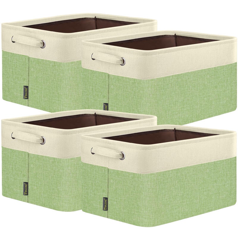 BALEINE 4 Pack Fabric Storage Bins for Shelves, Linen Storage Baskets for Organizing, Decorative Closet Bins for Clothes, Home (Green, 15''x11''x9.5'') - Image 1